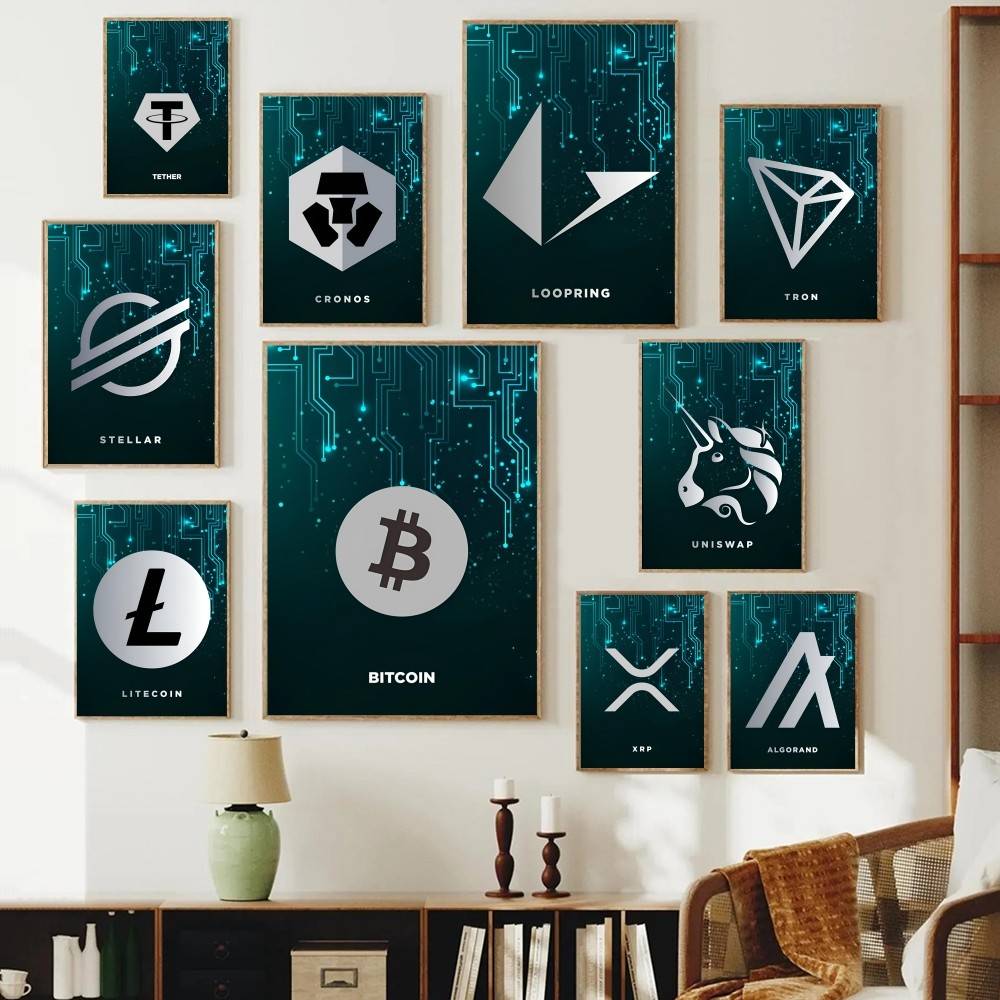 Tech Office Wall - Poster Simbol Kripto Sirkuit Teknologi Logo