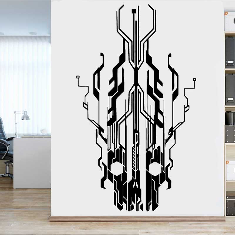 Tech Office Wall - Chip Sirkuit Teknologi Tengkorak Vinil Stiker