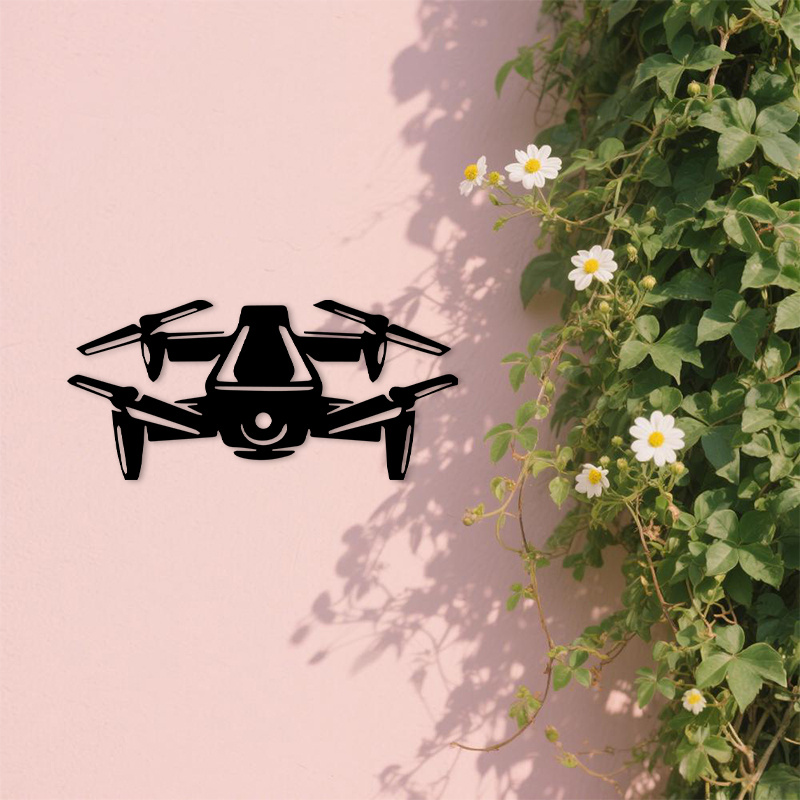 Tech Office Wall - Seni Dinding Logam Siluet Drone 2D,