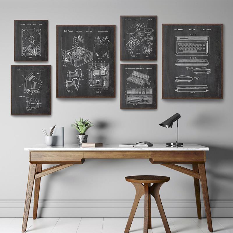6 Buah Set Seni Dinding Paten  - Tech Office Wall ulasan dan harga