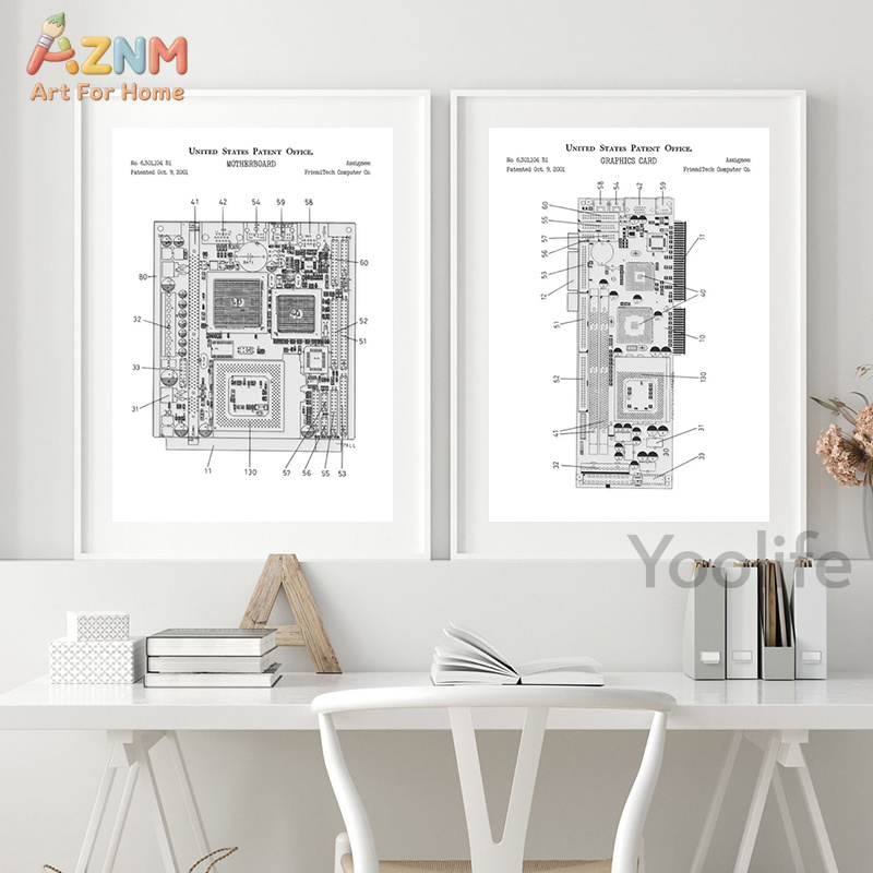 AZNM Lukisan Kanvas Paten Moth - Tech Office Wall ulasan dan harga